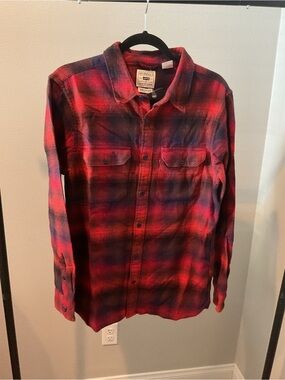 Levi's Red and Blue Plaid Flannel Button-Up Shirt